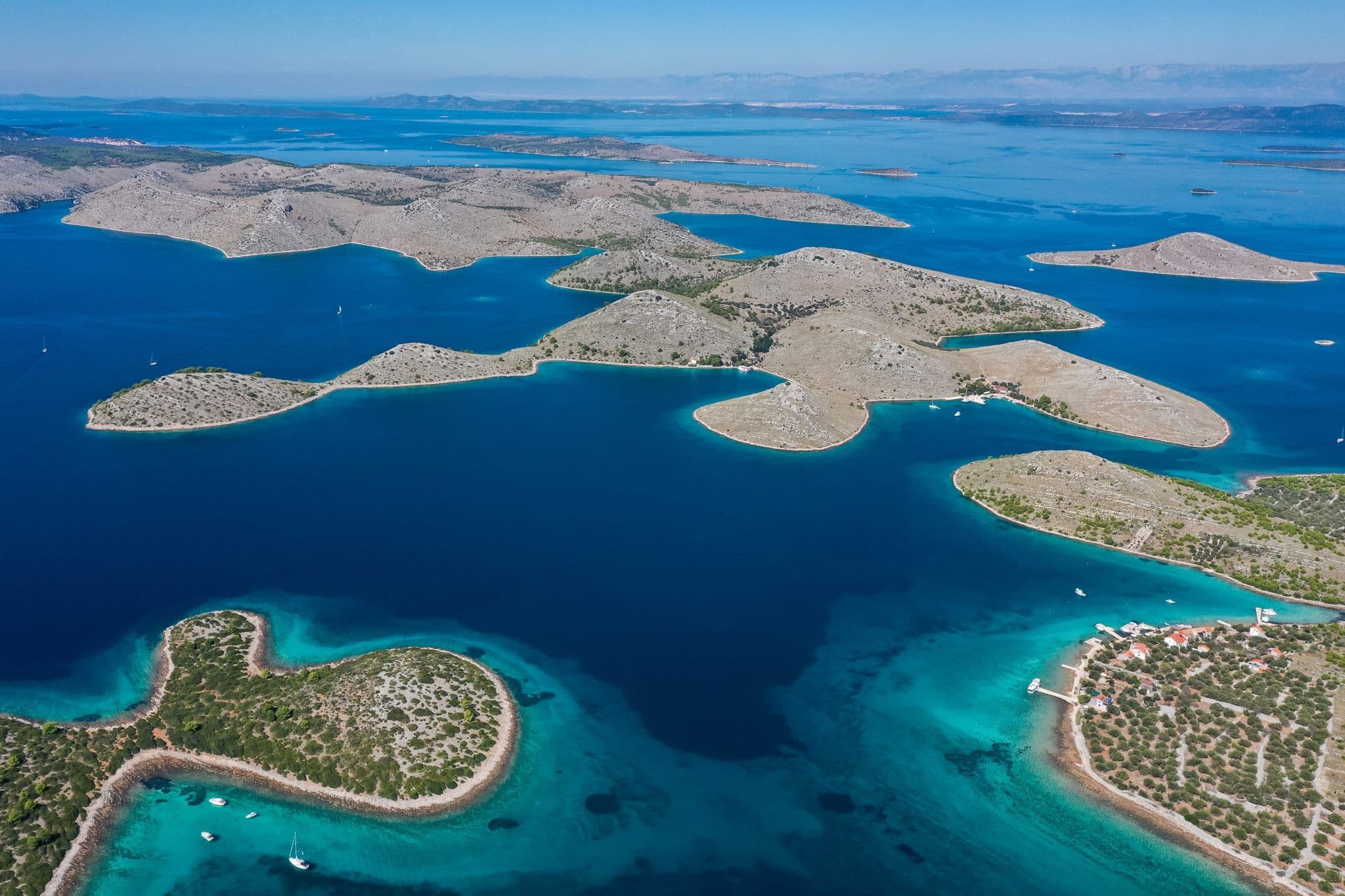 Aerial view of Saharun beach on Dugi Otok with turquoise waters