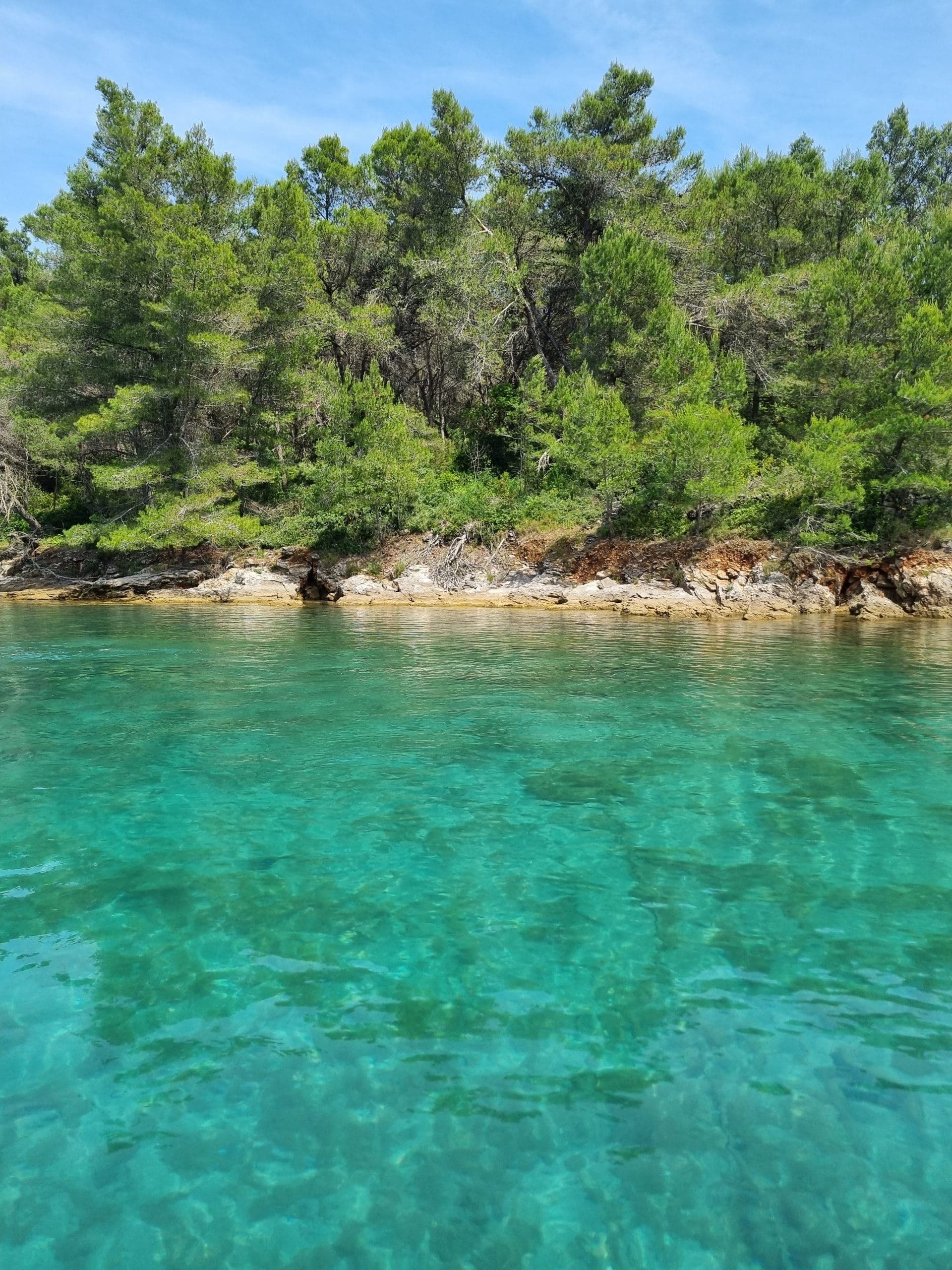 Aerial view of speedboat anchored near a turquoise beach